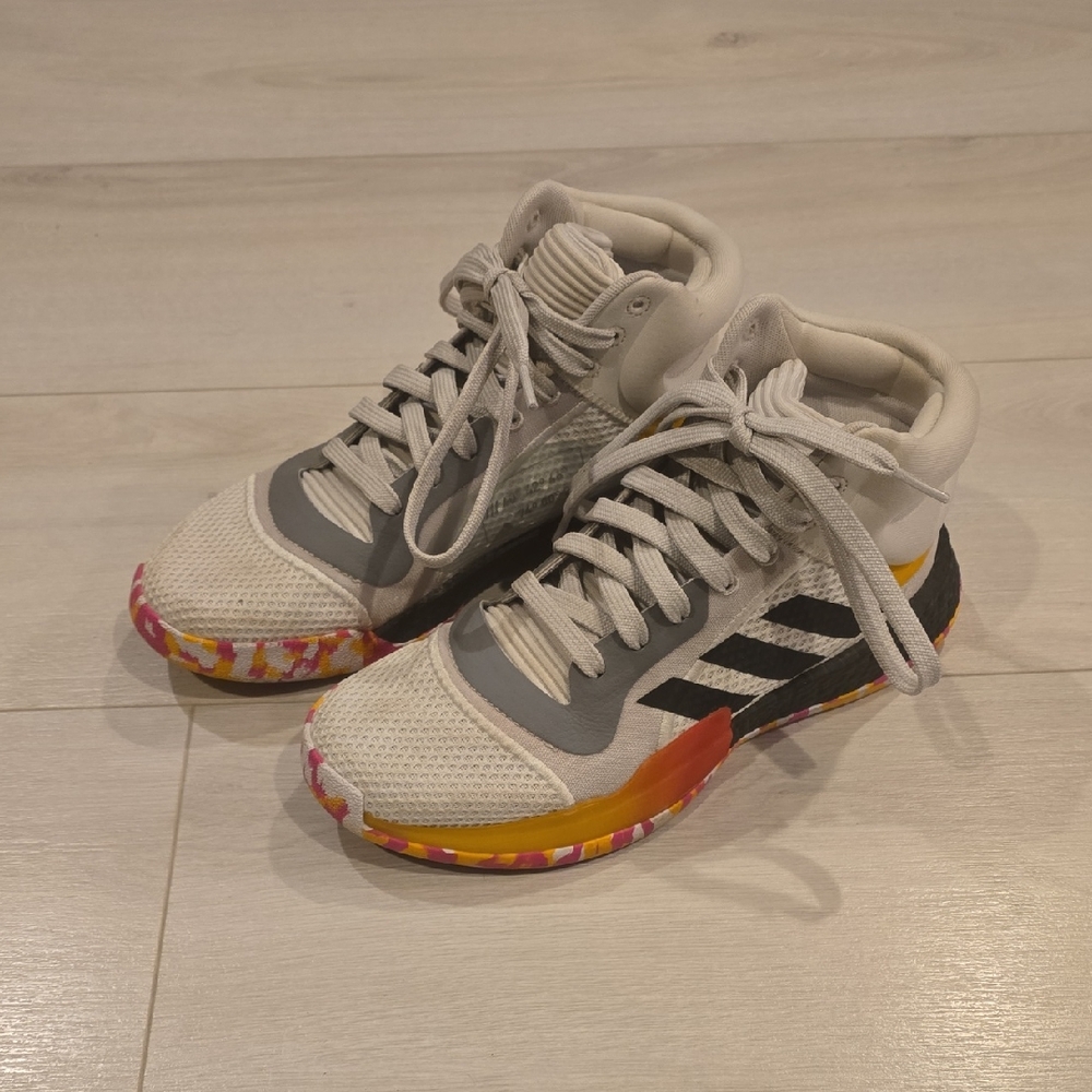 Adidas Gray and White High-Top Sneakers with Multicolor Sole Mens 7.5 Basketball